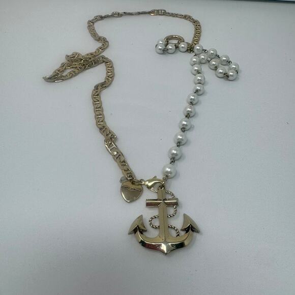 Betsey Johnson Anchors Away Faux Pearl & Chain Pendant Necklace - Picture 3 of 3